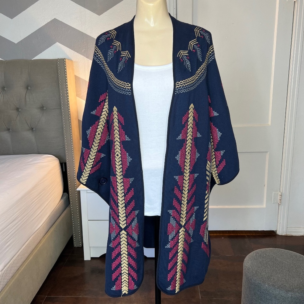 Johnny Was Embroidered Blanket Poncho - M